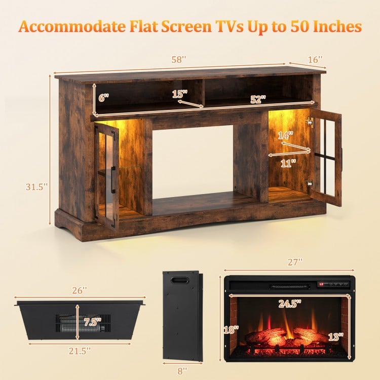 Fireplace TV Stand with Remote Controls and Thermostat for TVs Up to 50 Inch