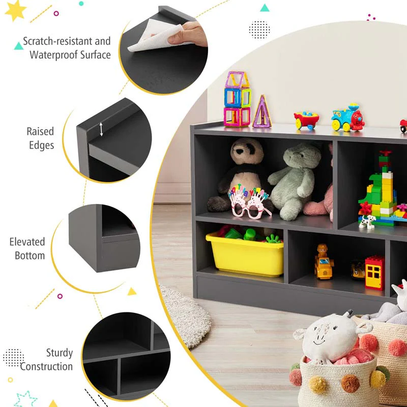 2-Shelf Kids Bookcase 5-Cube Wood Toy Storage Cabinet Organizer for Classroom, Playroom, Nursery, Kindergarten