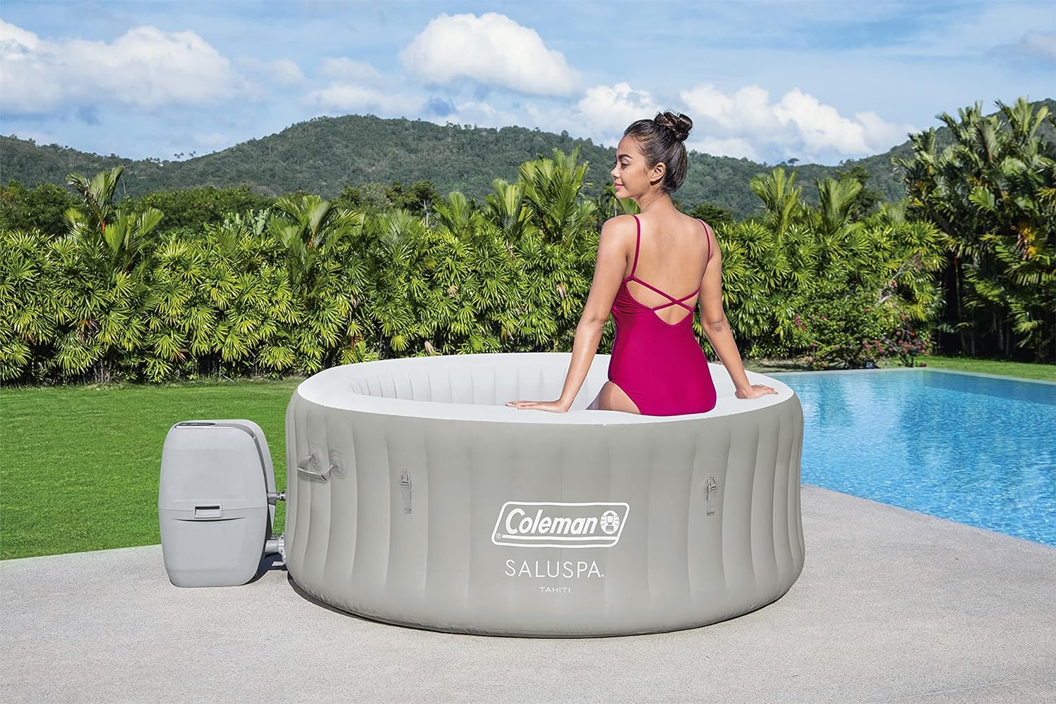 Inflatable Hot Tub Spa | Portable Hot Tub with Heated Water System and 140 Bubble Jets | Fits Up to 4 People
