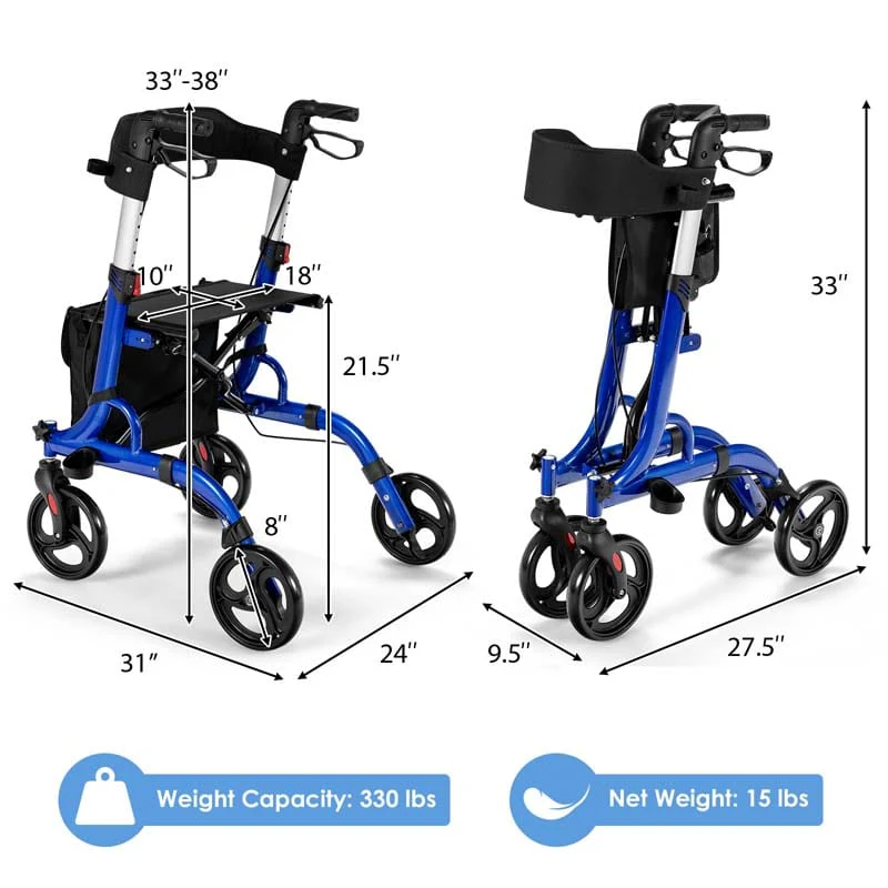2 in 1 Folding Rollator Walker with Seat & 8