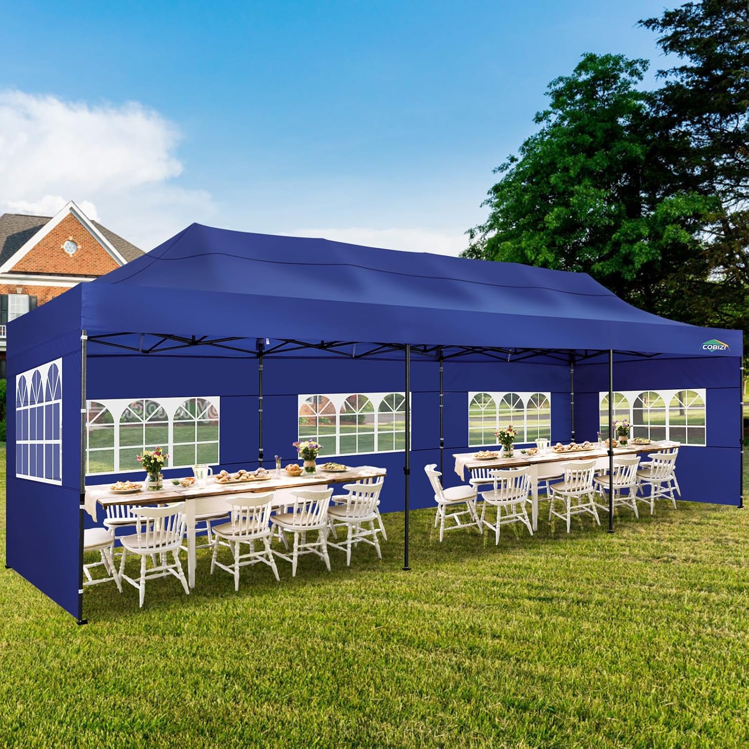 COBIZI 10x20 Heavy Duty Pop up Canopy Tent with 6 sidewalls Easy Up Commercial Outdoor Canopy Wedding Party Tents for Parties All Season Wind & Waterproof Gazebo with Roller Bag,Black(Frame Thickened)