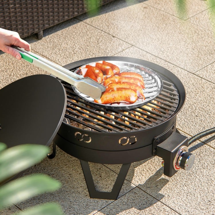 17 Inch Portable Gas Fire Pit with Folding Legs and Removable Grill for Camping