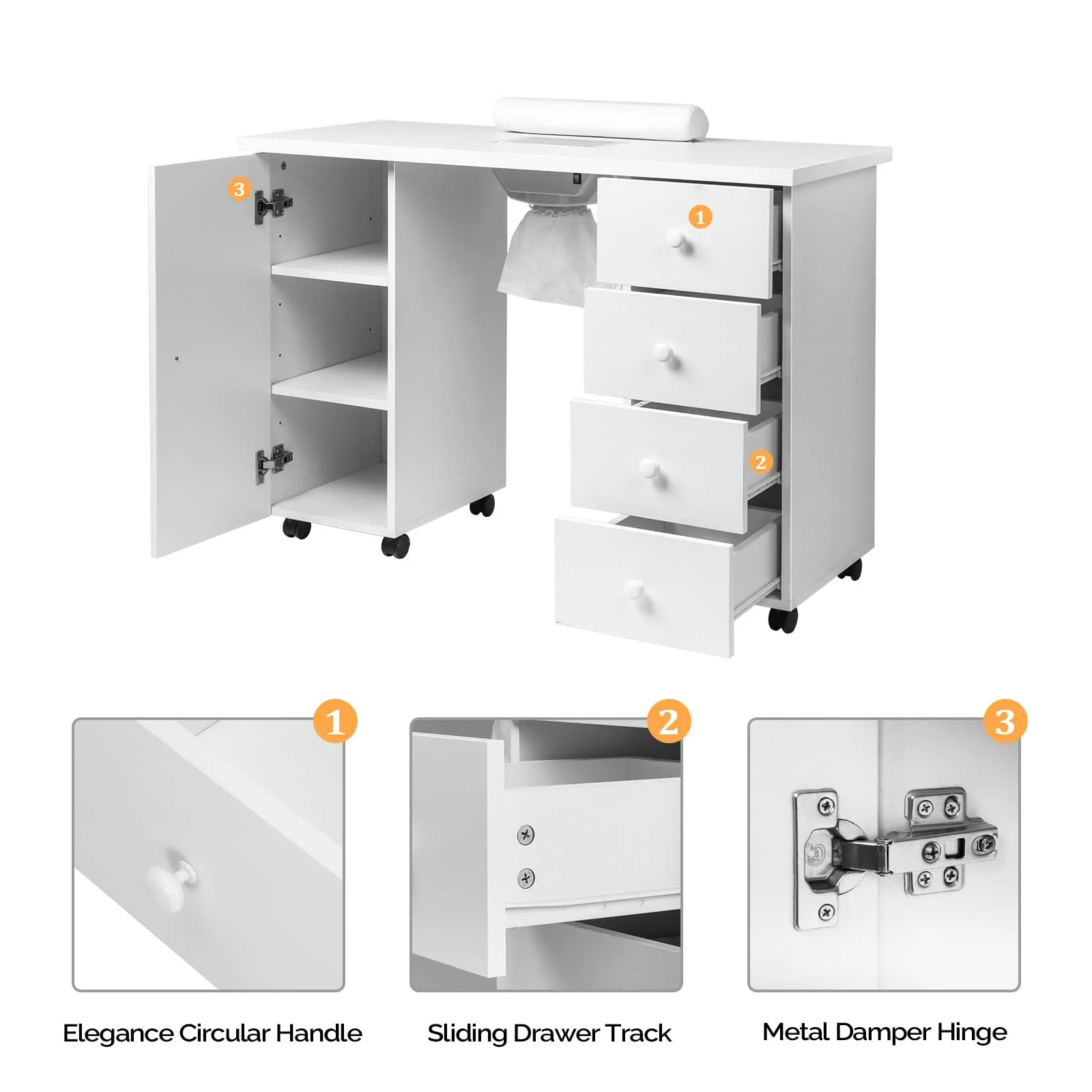 OmySalon Manicure Table Nail Desk w/Electric Downdraft Vent