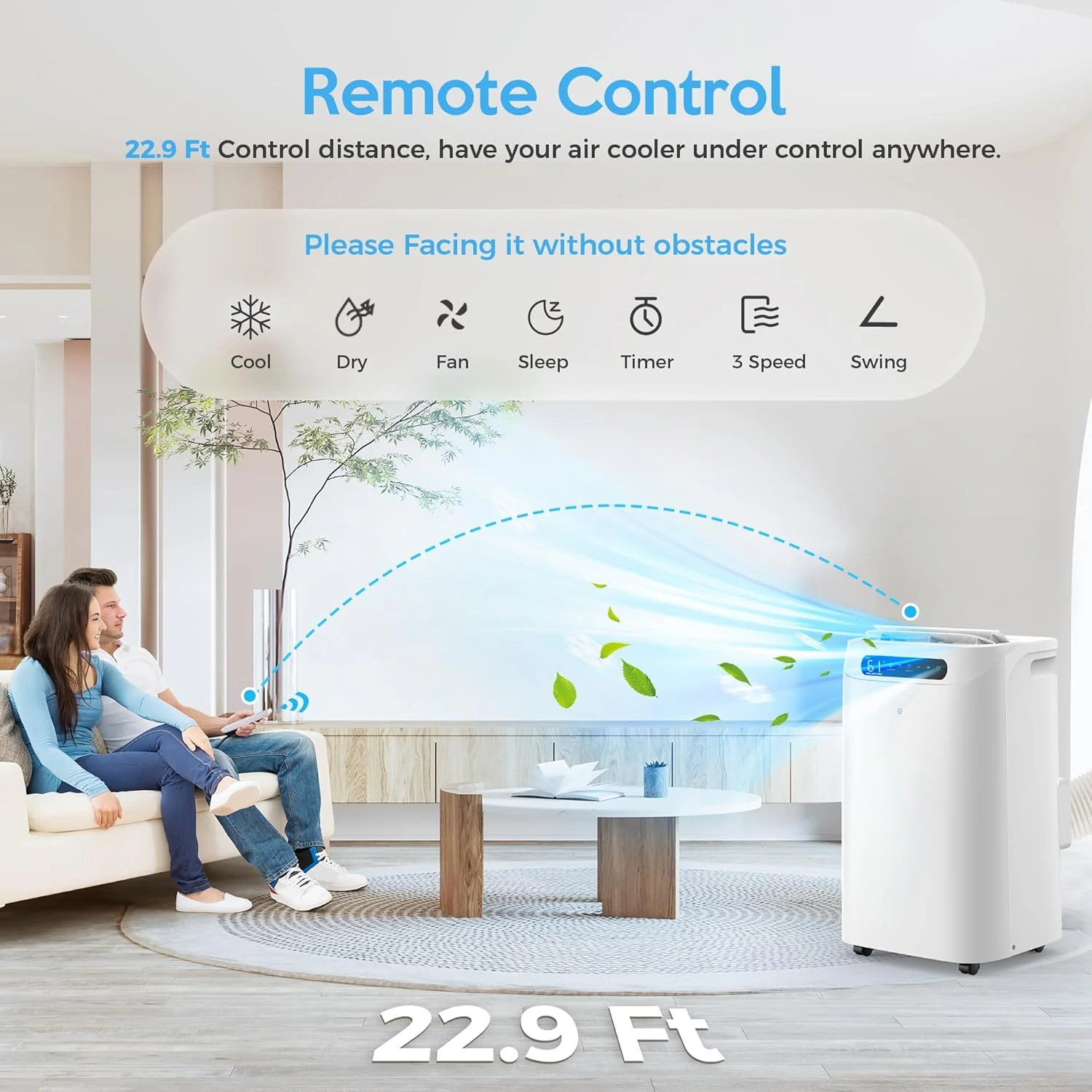 Portable Air Conditioners 14000Btu with Remote Control, 3-in-1 Free Stand Smart Cooling AC Unit with Dehumidifier, Fan, Cools Room up to 700 sq.ft, Auto Swing,24H Timer, Windows Kit Included