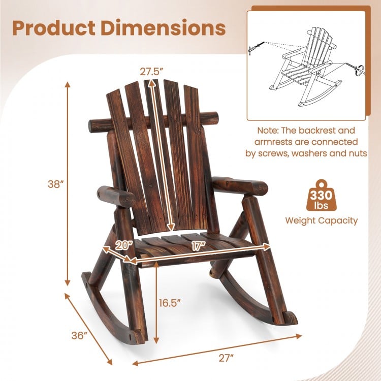 Outdoor Adirondack Rocking Chair for Adults Solid Wood Porch Rocker