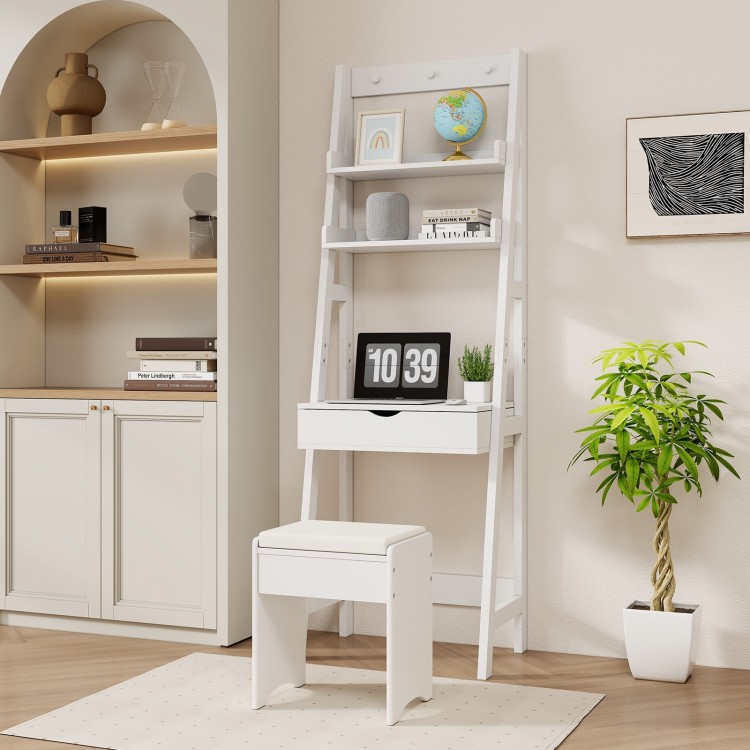 Vanity Desk Set with Flip Top Mirror, Hidden Storage Compartments and Cushioned Stool