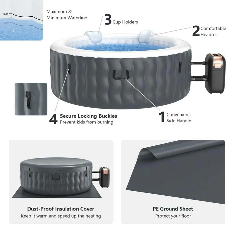 4-Person SaluSpa Inflatable Hot Tub Spa with 108 Massage Bubble Jets, Air Pump, Filter Cartridge & Cover, Portable Outdoor Blow Up Spa