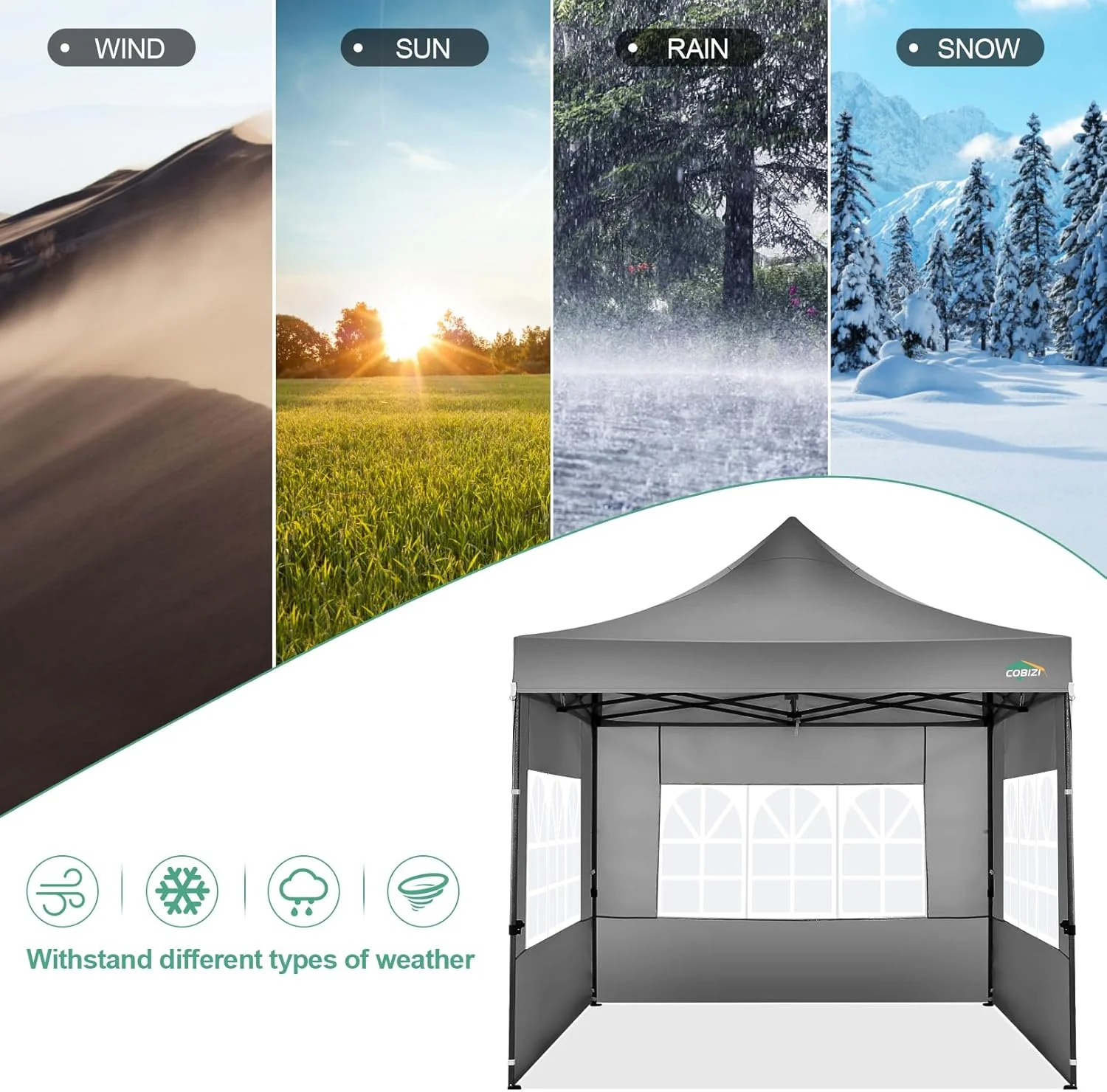 COBIZI 10x20 Heavy Duty Pop up Canopy Tent with 6 sidewalls Easy Up Commercial Outdoor Canopy Wedding Party Tents for Parties All Season Wind & Waterproof Gazebo with Roller Bag,Black(Frame Thickened)