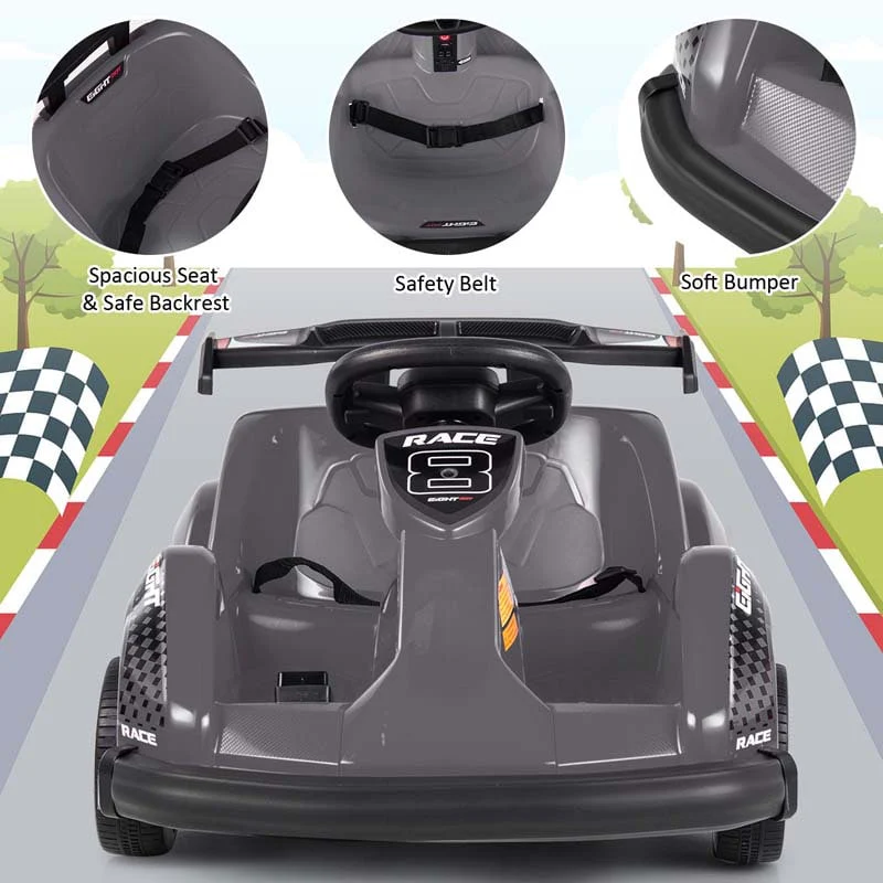 Kids Ride On Go Kart 6V Battery Powered 4 Wheel Racer RC Toy Car with Bumper & Music