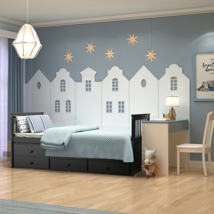 Twin Captains Bed with Trundle and 3 Storage Drawers