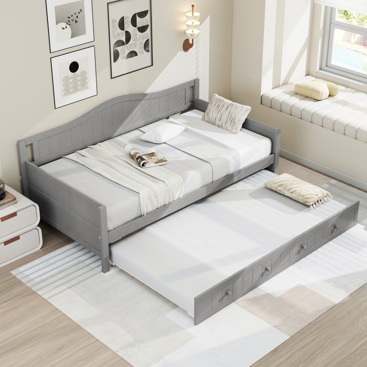 Twin Size Daybed with Trundle and Slats Support on Wheels