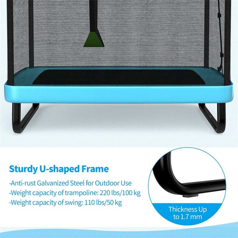 6FT Kids Trampoline with Swing, Safety Enclosure, ASTM Approved Rectangle Recreational Trampoline for 3-8 Years Indoor/Outdoor, Max Load 220lbs