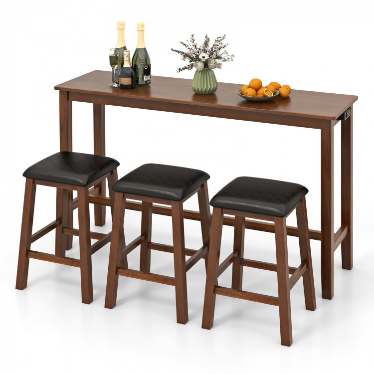 4-Piece Bar Table Set Counter-Height Table and 3 PVC Leather Upholstered Bar Stools