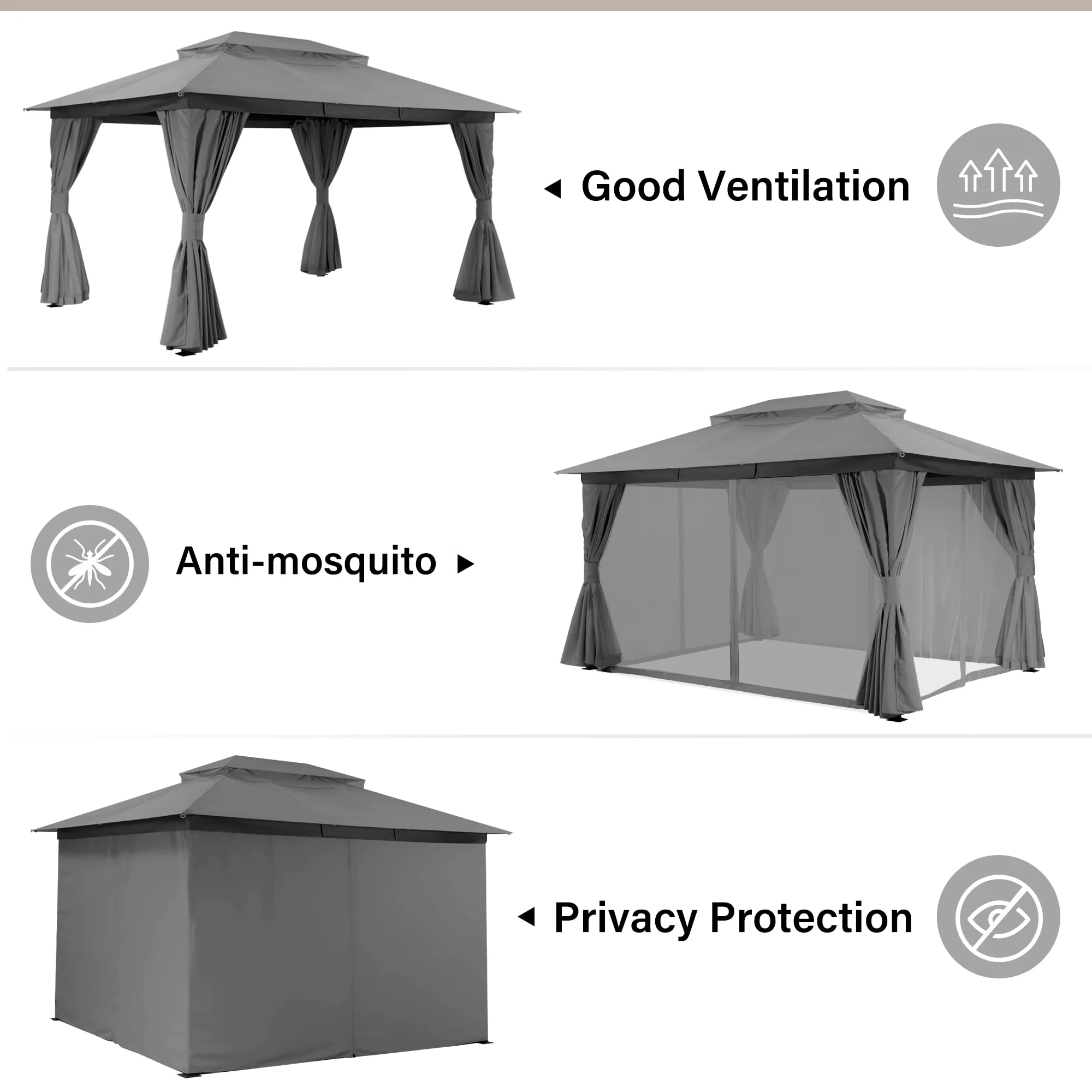 LAUSAINT HOME Outdoor Patio Gazebo 10'x13' with Expansion Bolts