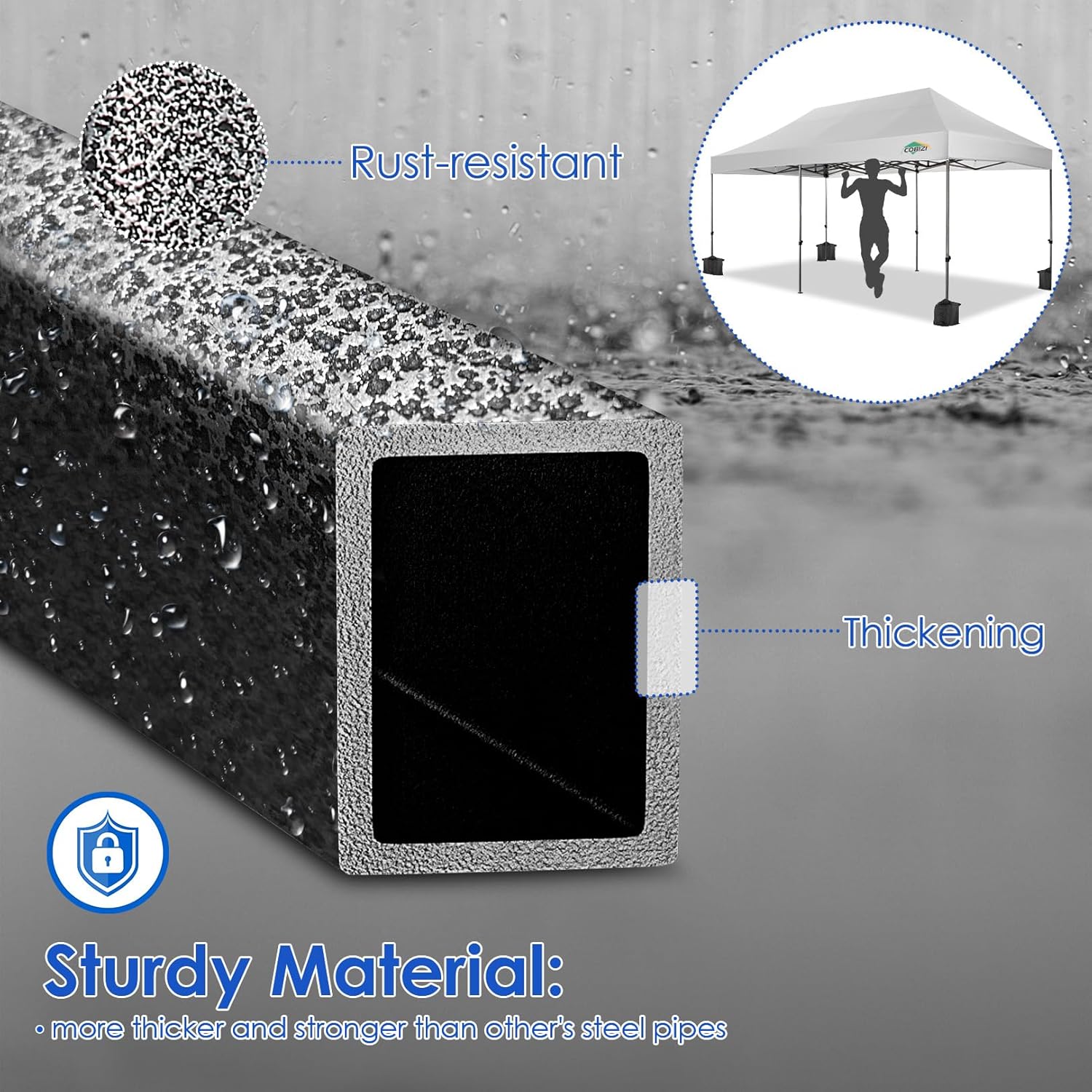 COBIZI 10x20 Heavy Duty Pop up Canopy Tent with 6 sidewalls Easy Up Commercial Outdoor Canopy Wedding Party Tents for Parties All Season Wind & Waterproof Gazebo with Roller Bag,Black(Frame Thickened)