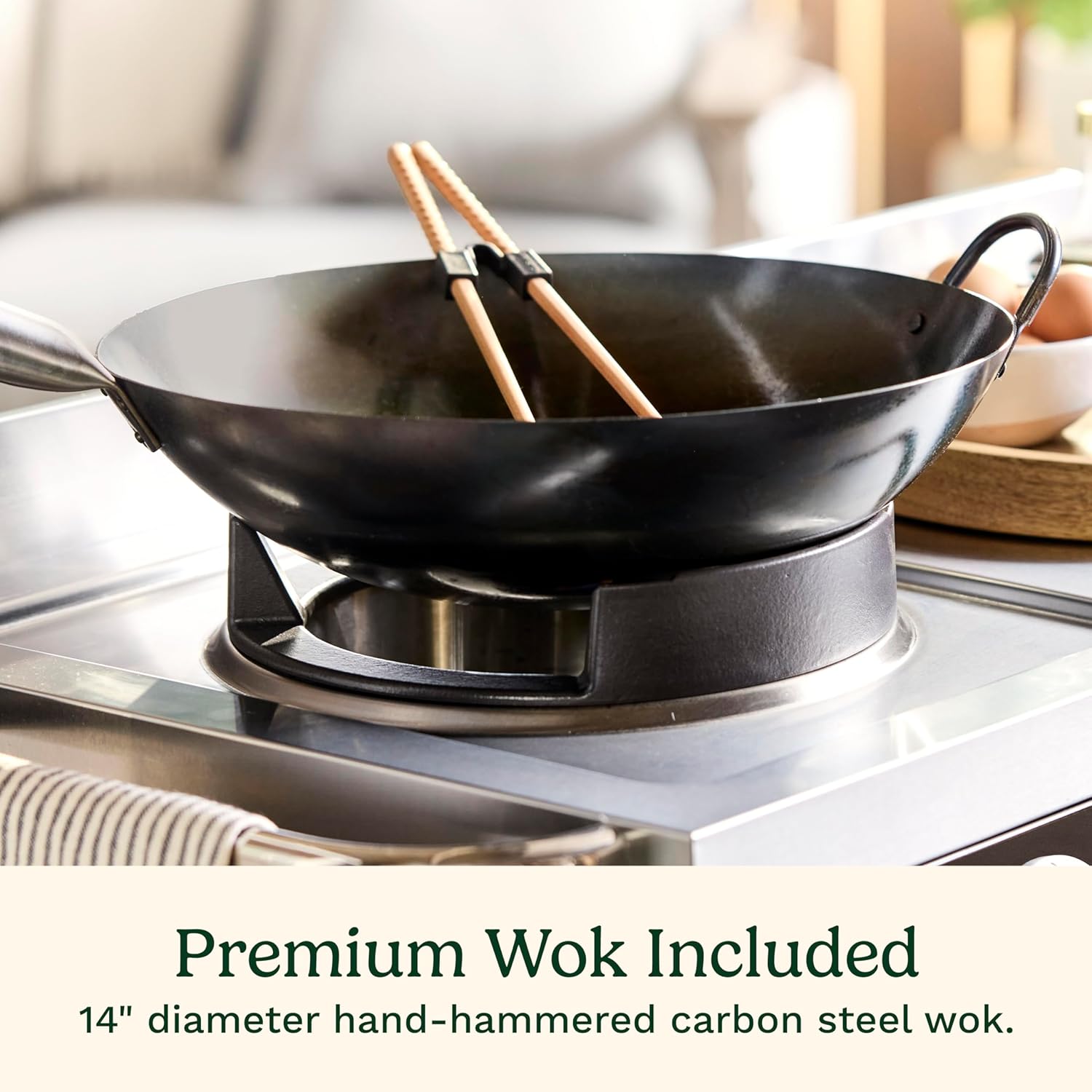 Cuisinart Outdoor Wok Station with 50,000 BTU Burner & 14′′ Carbon Steel Wok – Perfect for Stir Frying & More