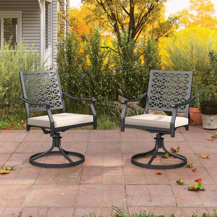 2 Pieces Outdoor Swivel Chairs Patio Dining Chairs with Padded Cushions