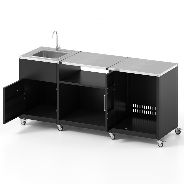 Outdoor Grill Table with Sink and Drainage Heavy Duty Metal Grill Cart