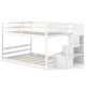 Solid Wood Full Over Full Low Bunk Bed with Storage Stairs