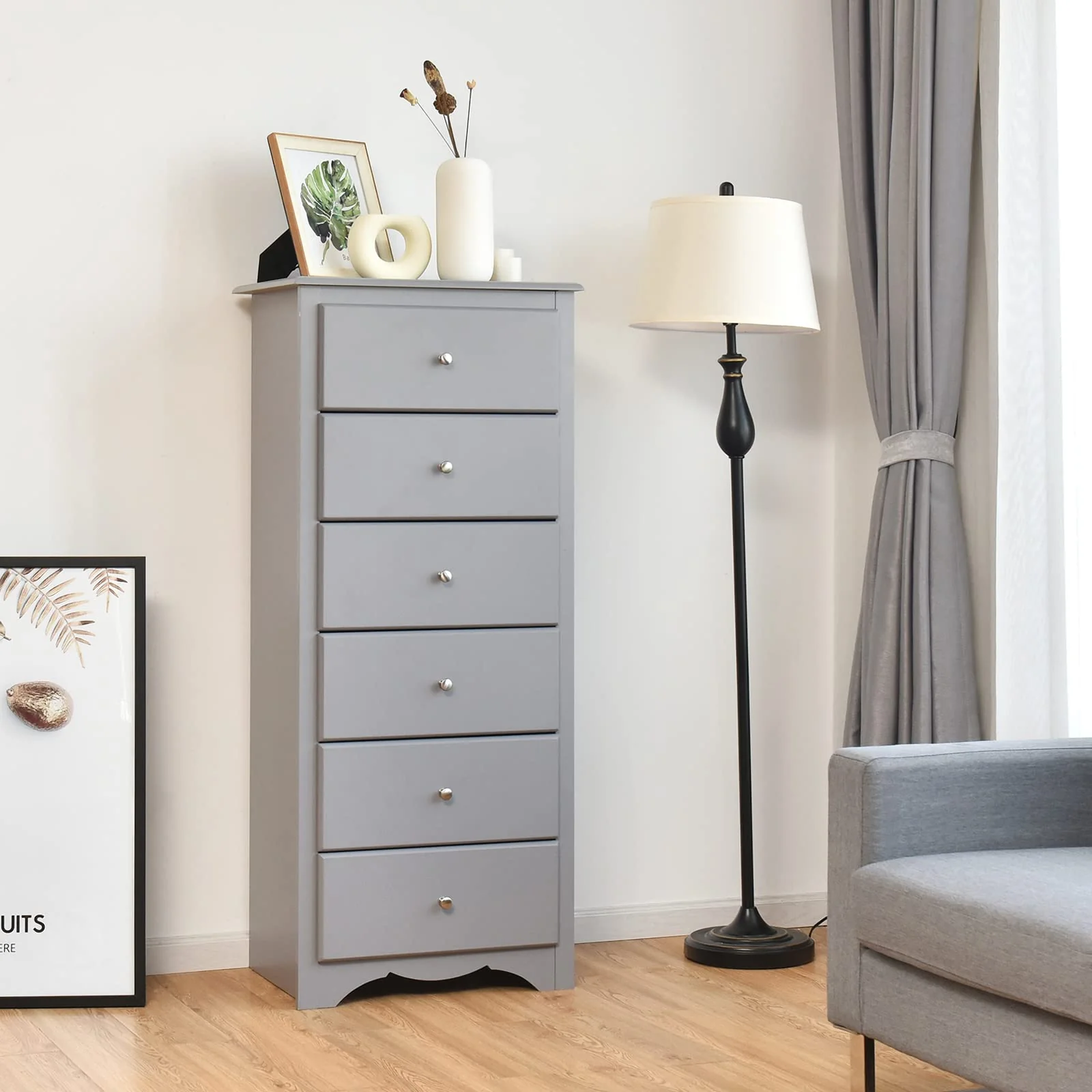 Giantex Chest of 6 Drawers, Free Standing Storage Cabinet, Wooden Storage Dresser Tallboy Cabinet