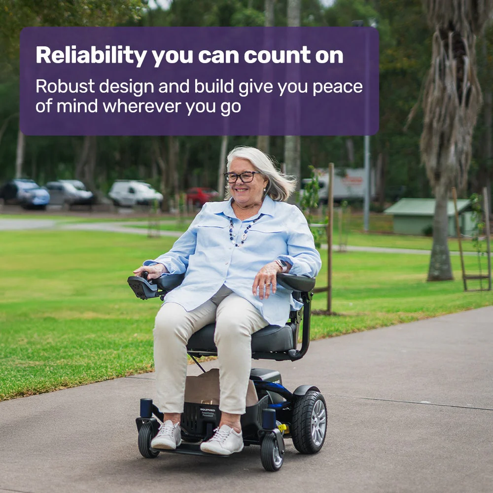 EQUIPMED Heavy Duty Electric Wheelchair, Up to 20km Range, Ultra-Comfortable, Great Turning Circle, Safe Stable Non-Slip Anti-Roll Back Power Chair, Blue