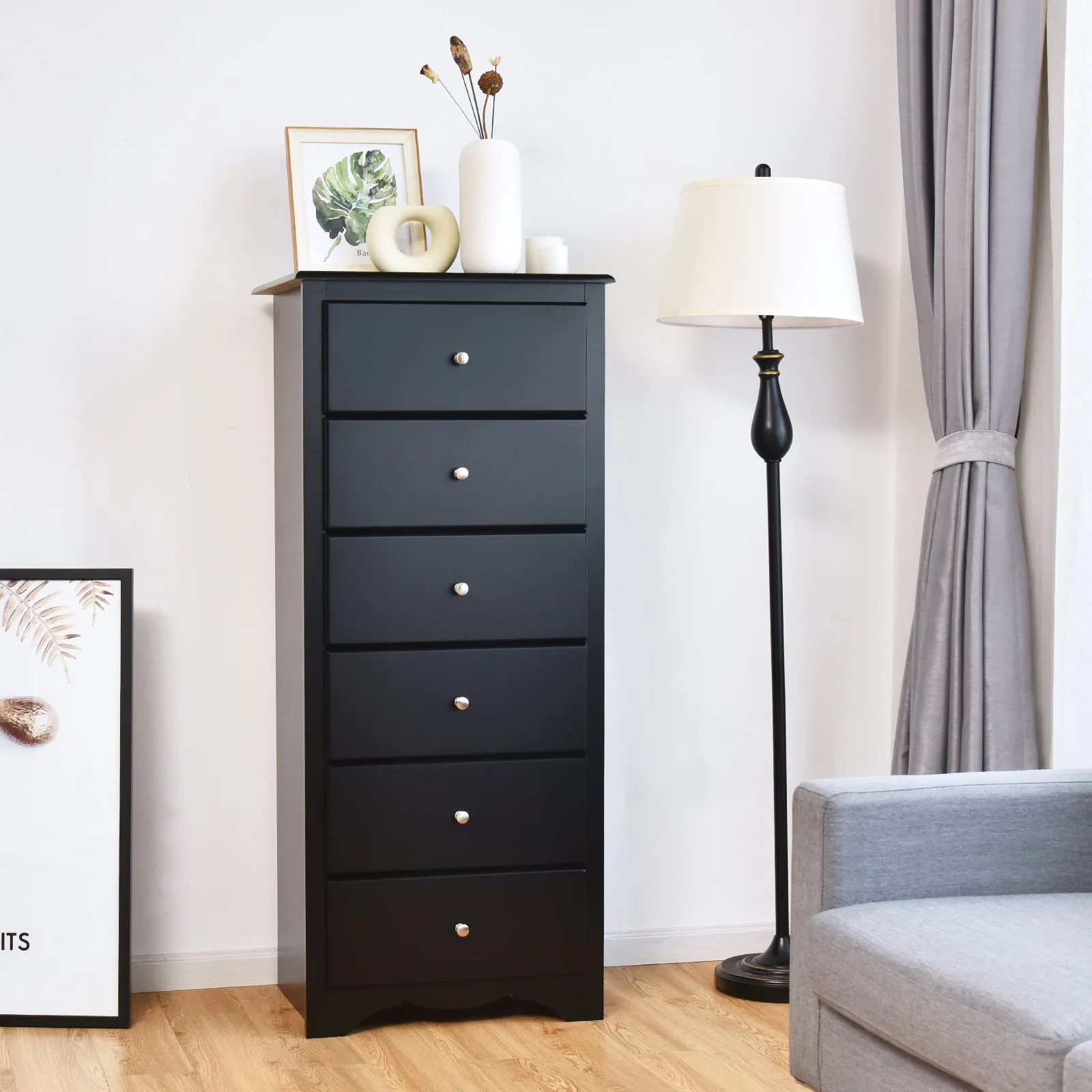 Giantex Chest of 6 Drawers, Free Standing Storage Cabinet, Wooden Storage Dresser Tallboy Cabinet