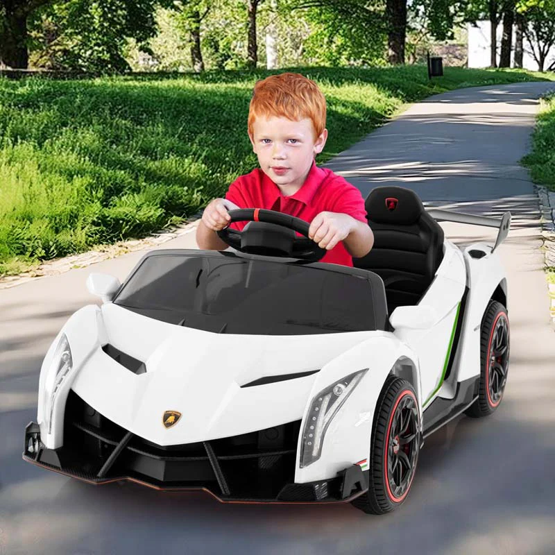 Lamborghini Licensed Kids Ride On 4WD Sports Car, 12V Battery Electric Vehicle Toy with Remote Control, 3 Speeds, Hydraulic Doors