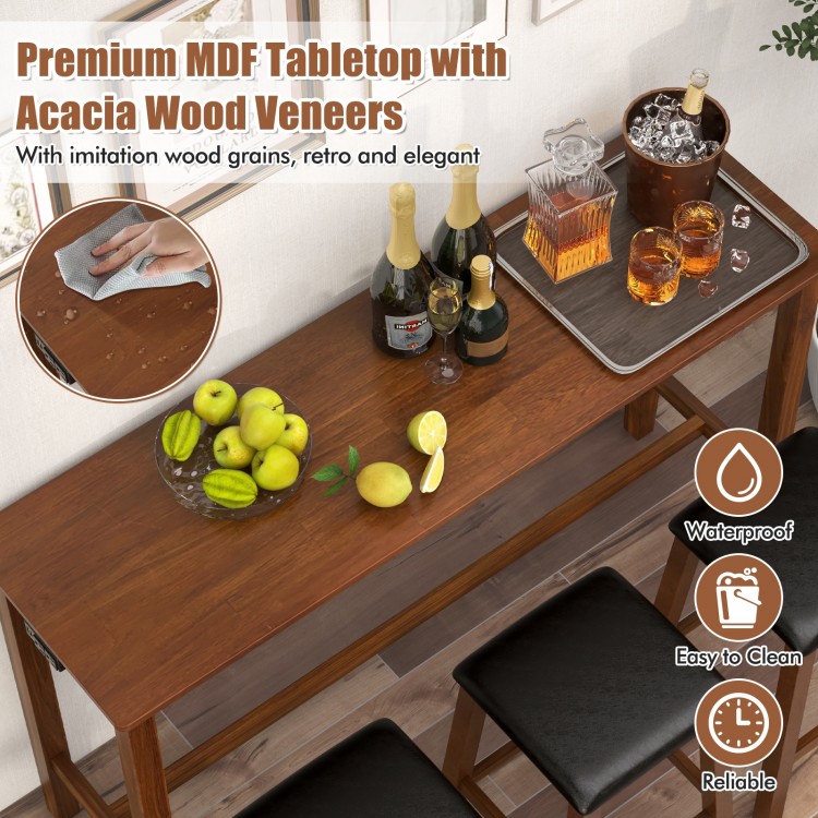 4-Piece Bar Table Set Counter-Height Table and 3 PVC Leather Upholstered Bar Stools