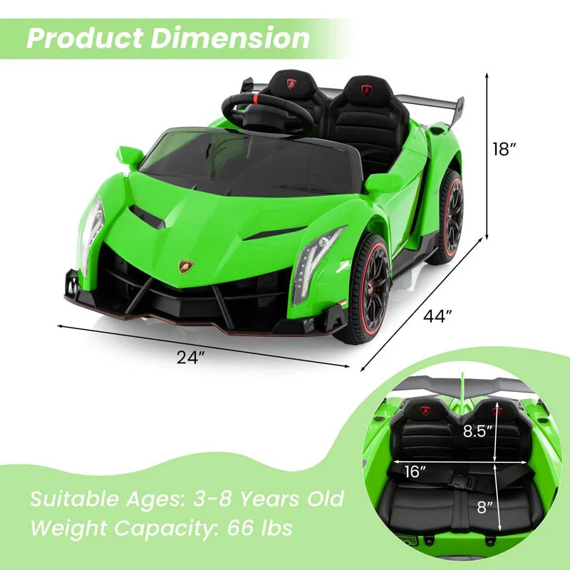 Lamborghini Licensed Kids Ride On 4WD Sports Car, 12V Battery Electric Vehicle Toy with Remote Control, 3 Speeds, Hydraulic Doors