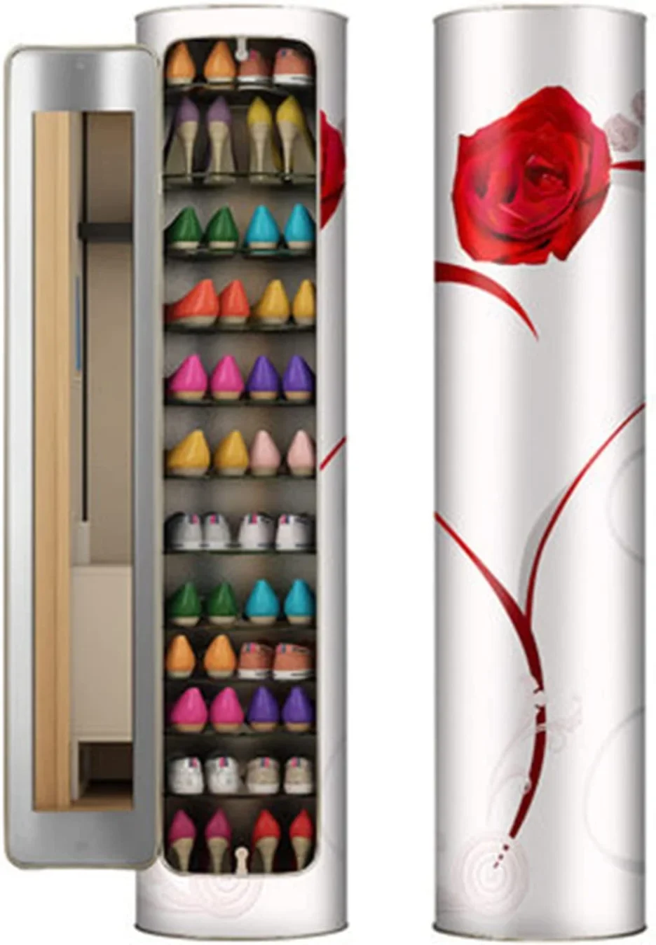 Large-capacity multi-layer rotating disinfection shoe cabinet [with mirror + deodorizer]