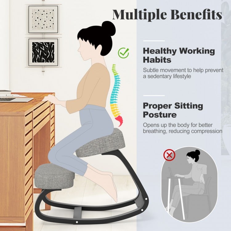 Wooden Ergonomic Rocking Kneeling Chair with Padded Cushion