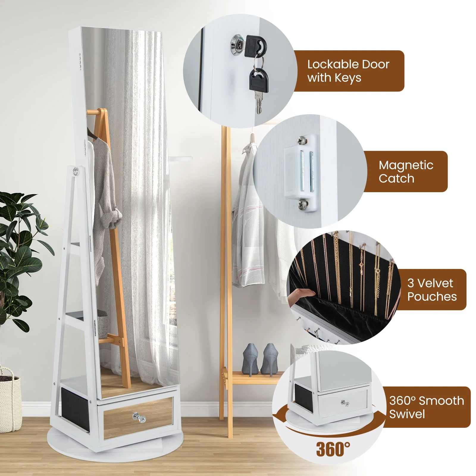 Giantex 360�� Swivel Jewelry Cabinet w/Full-Length Mirror