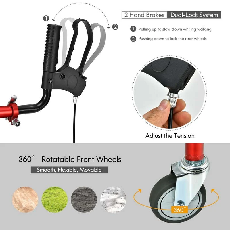 2 in 1 Folding Upright Walker Height Adjustable Rollator Walker with Seat & Wheels, Mobility Walking Aid for Seniors