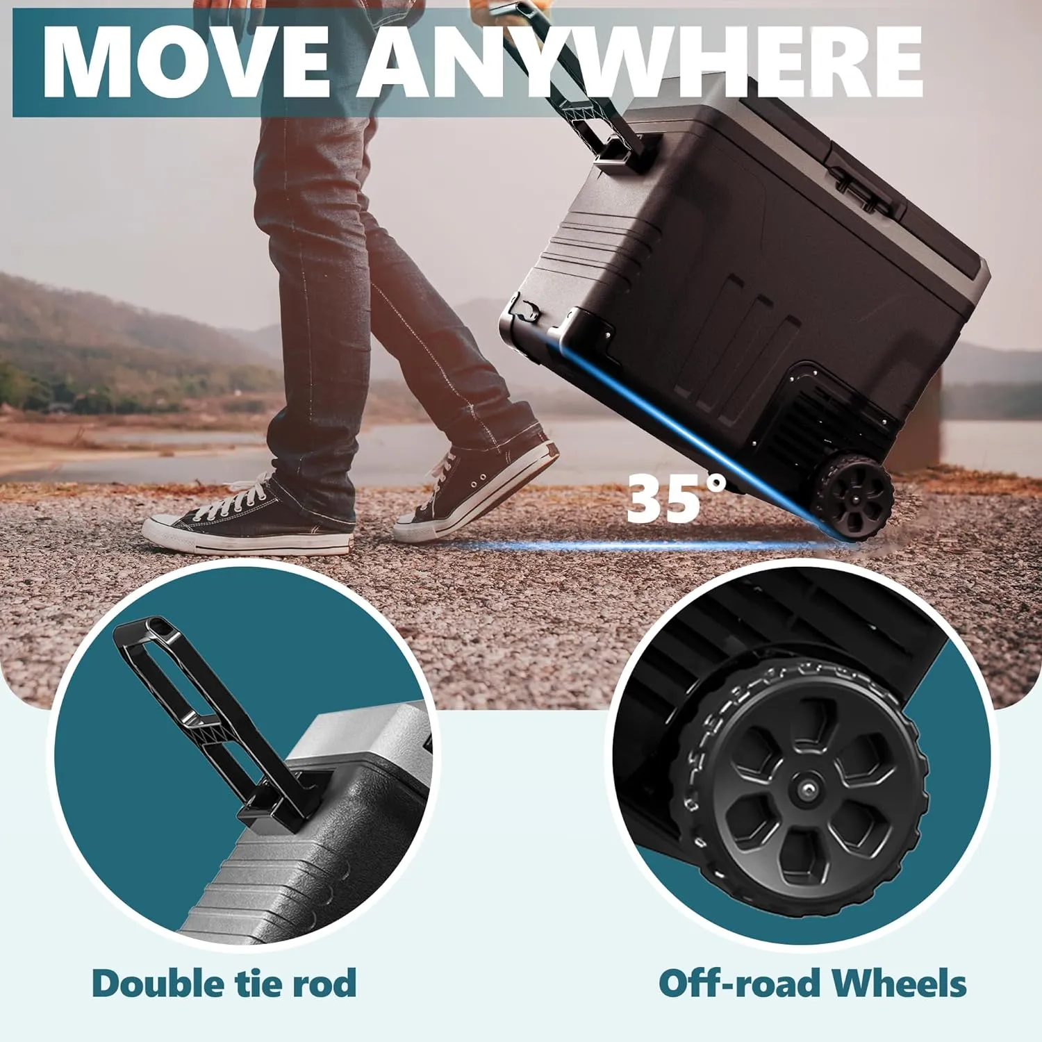 12 Volt Refrigerator, 53QT(50L) Electric Cooler, Portable Freezer 12V/24V DC 110-240V AC, 12V Fridge -4�H~68�H, 12V Cooler with Wheels & 2 Baskets for Travel, Truck, Boat, Camping