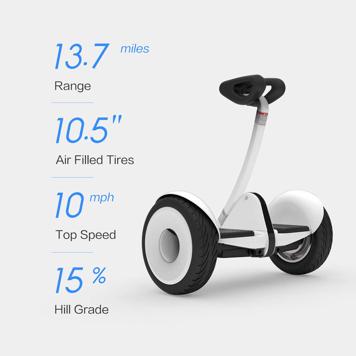Segway Ninebot S Smart SelfBalancing Electric Scooter with LED light, Portable and Powerful, White