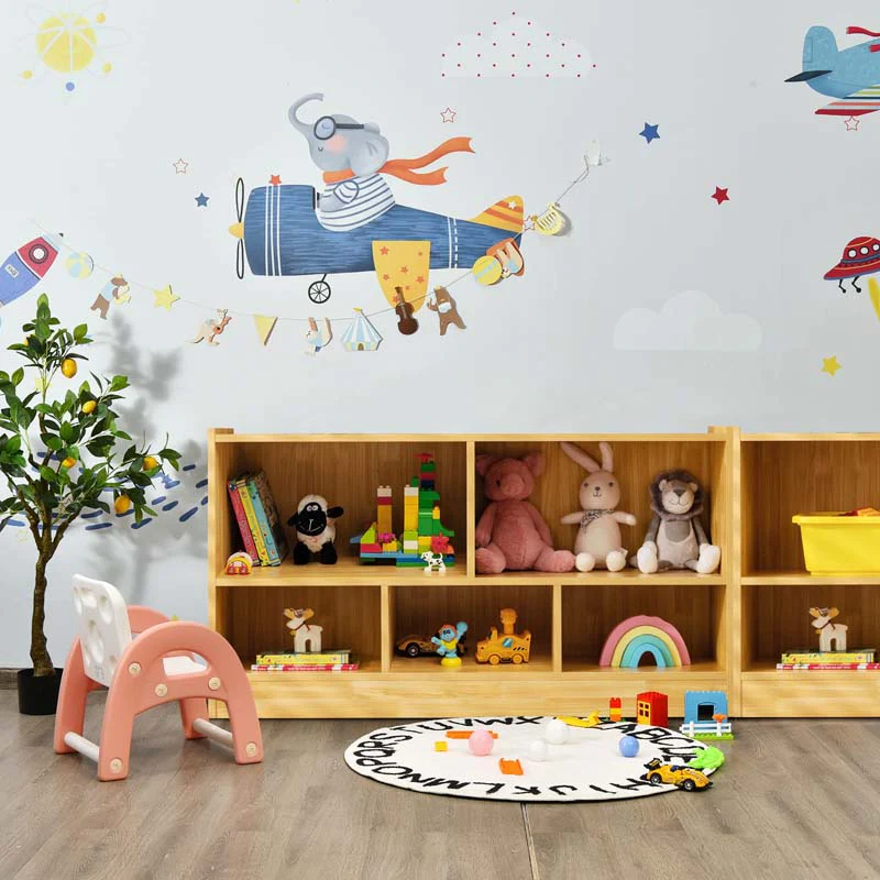 2-Shelf Kids Bookcase 5-Cube Wood Toy Storage Cabinet Organizer for Classroom, Playroom, Nursery, Kindergarten