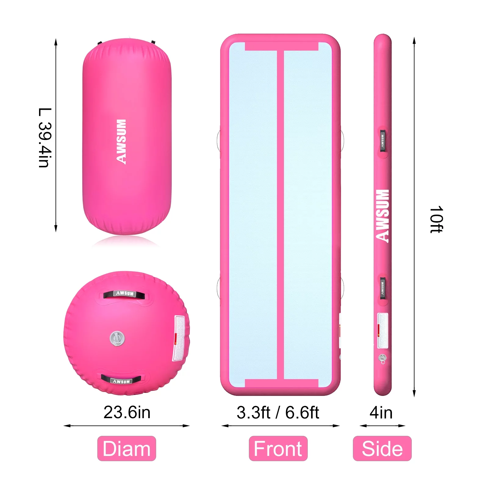 AWSUM Inflatable Air Gymnastics Mat 10 ft 13 ft 16 ft Training mat 4 inches Thick tumble track Air Roller with Electric Pump for Home/Gym