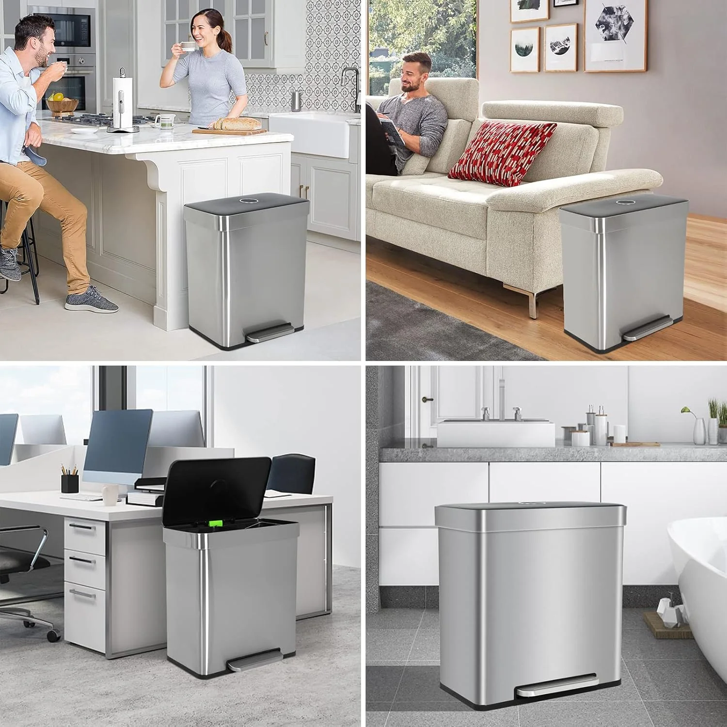 Bigacc 13 Gallon 50 Liter Kitchen Trash Can with Touch-Free & Motion Sensor, Automatic Stainless-Steel Garbage Can, Anti-Fingerprint Mute Designed Trash Bin Brushed Stainless Steel