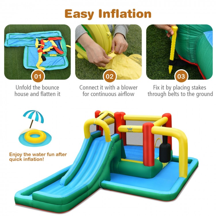 Inflatable Water Slide Climbing Bounce House with Tunnel and 735W Blower