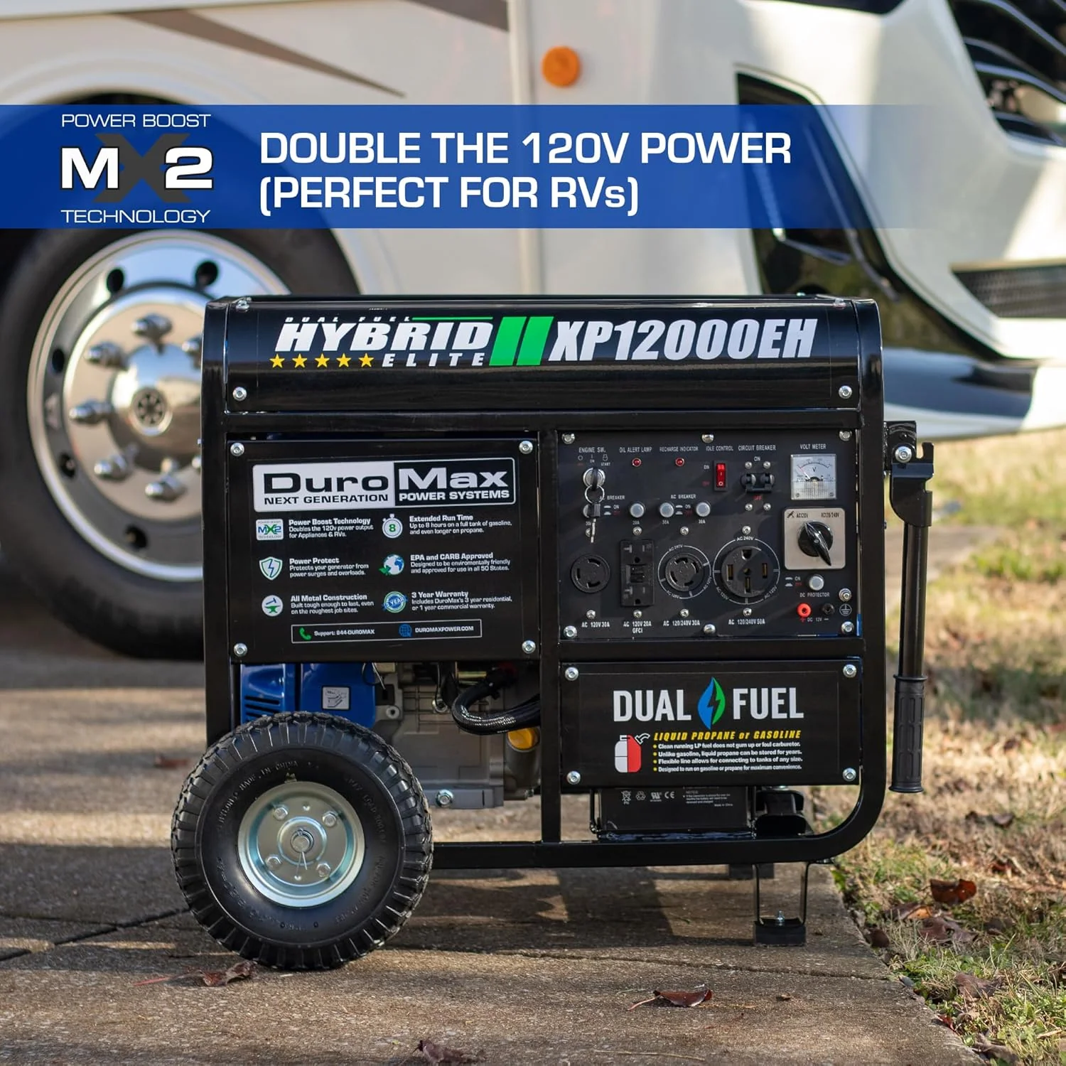 DuroMax XP13000EH 13,000-Watt Dual Fuel Portable Generator - Gas & Propane, Electric Start, Whole Home Backup Power, Transfer Switch Ready, RV & Emergency Ready