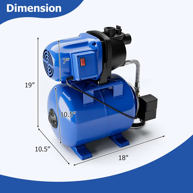 1200W 1.6HP Shallow Well Pump with Pressure Tank, 1000GPH Booster Water Pump Garden Farm Irrigation Jet Pump