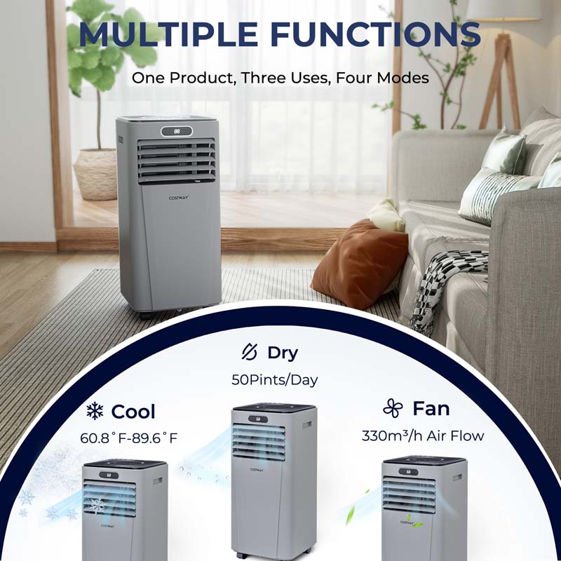 10000 BTU 3-in-1 Portable Air Conditioner Air Cooler Fan Dehumidifier with Remote Control, 24H Timer, Child Lock