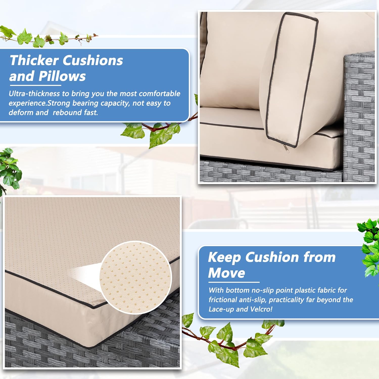 Shintenchi 5 Pieces Outdoor Patio Sectional Sofa Couch, Silver Gray PE Wicker Furniture Conversation Sets with Washable Cushions & Glass Coffee Table for Garden, Poolside, Backyard (Aegean Blue)