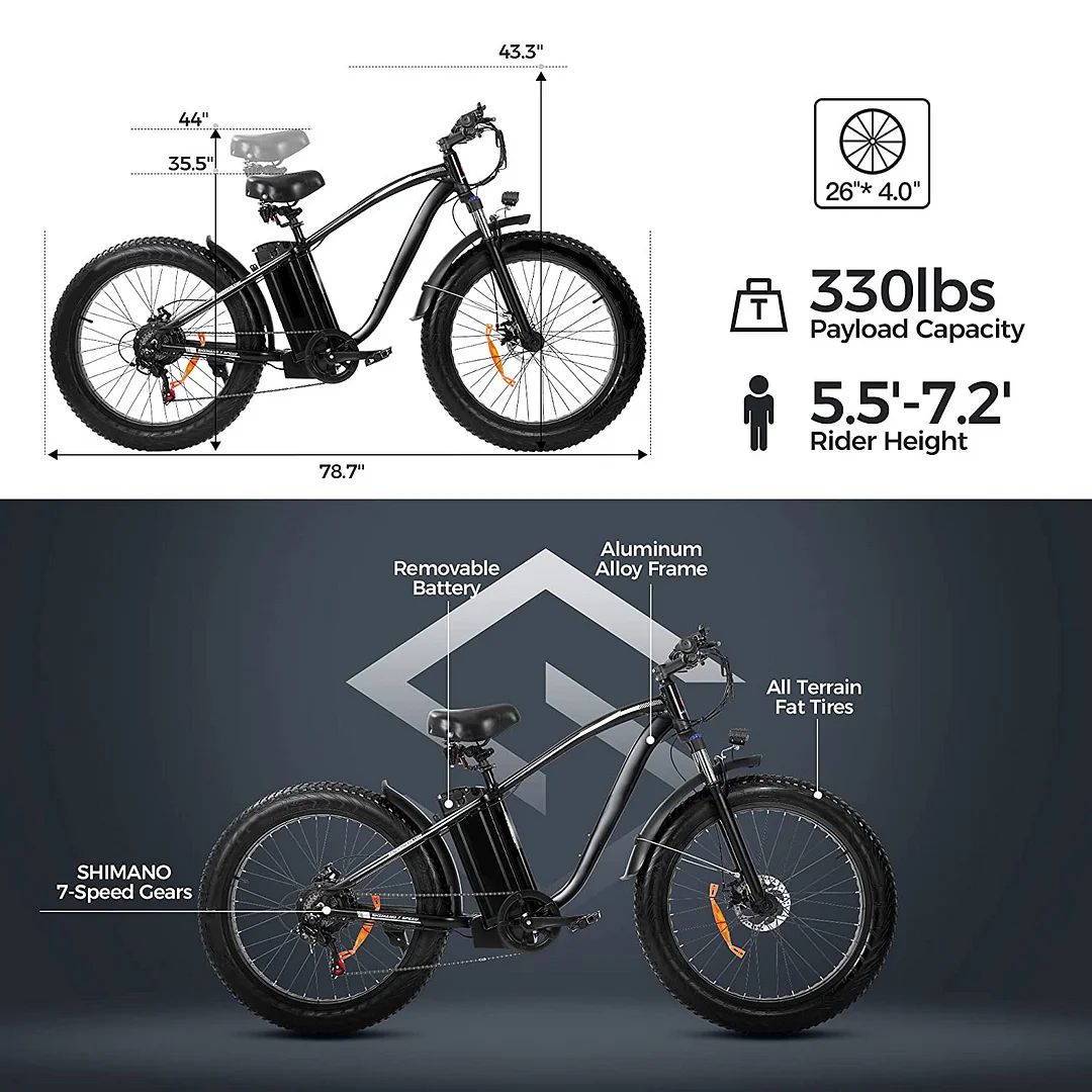 Outdoor electric bike with 48V/15Ah lithium battery �?Black