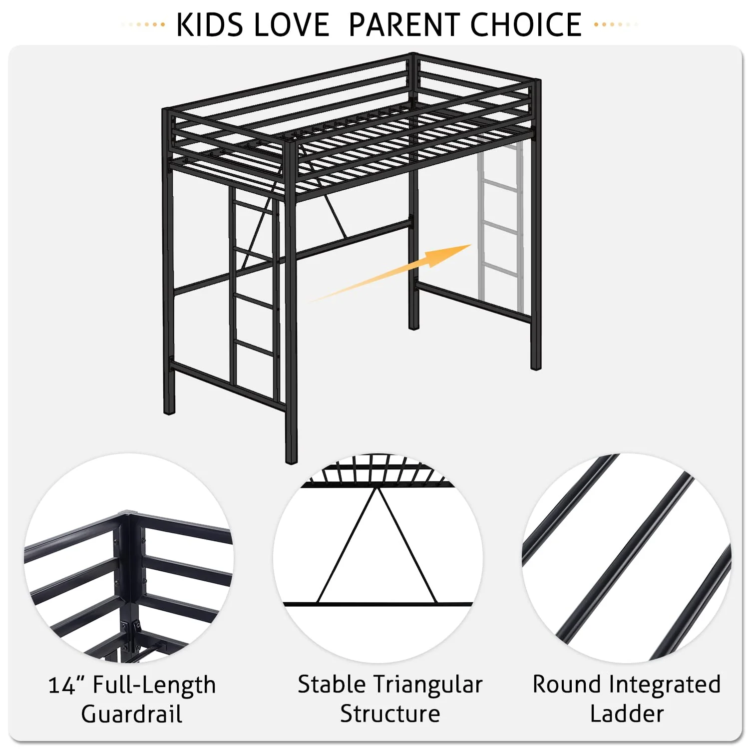 SHA CERLIN Junior Loft Bed Twin Size, Heavy Duty Twin Bed Frame
