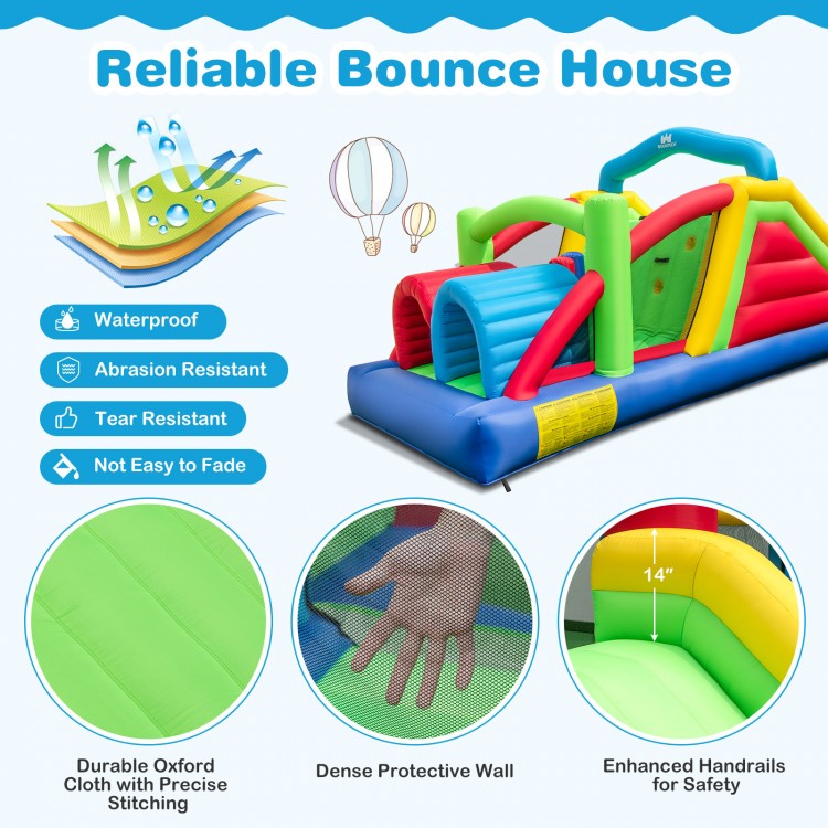 Inflatable Obstacle Course Bounce House with Dual Slides and Tunnels without Blower
