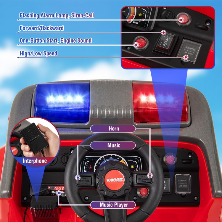 12V Ride on Fire Truck Powered Car with Water Gun and Interphone