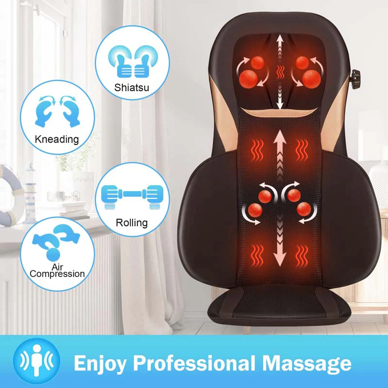 Electric Massage Chair Cushion Shiatsu Full Back Massager Neck Massage Pad with Heat, Car Seat Massager for Home Office