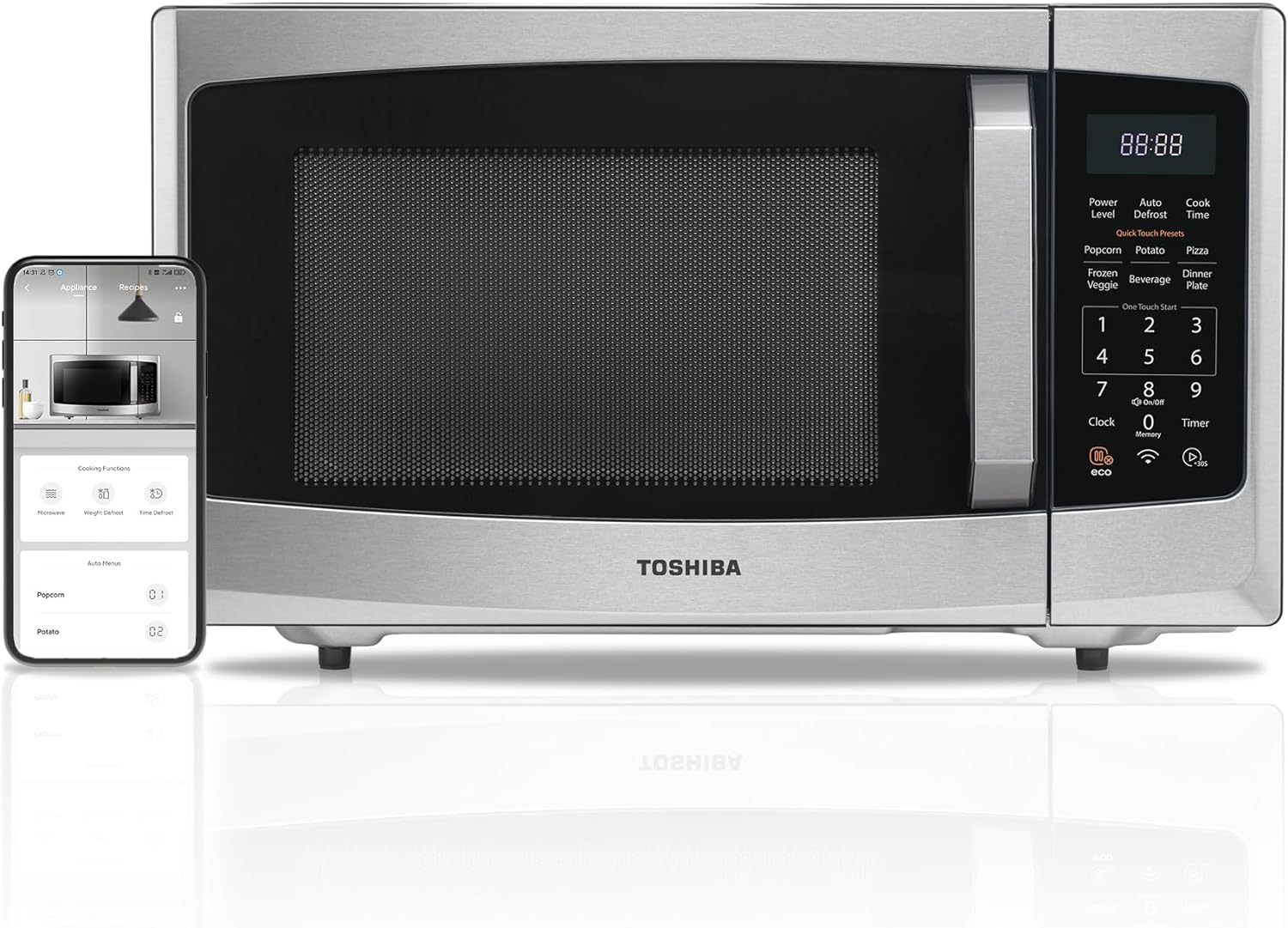 TOSHIBA 4-in-1 ML-EC42P(SS) Countertop Microwave Oven, Smart Sensor, Convection, Air Fryer Combo, Mute Function, Position Memory 13.6