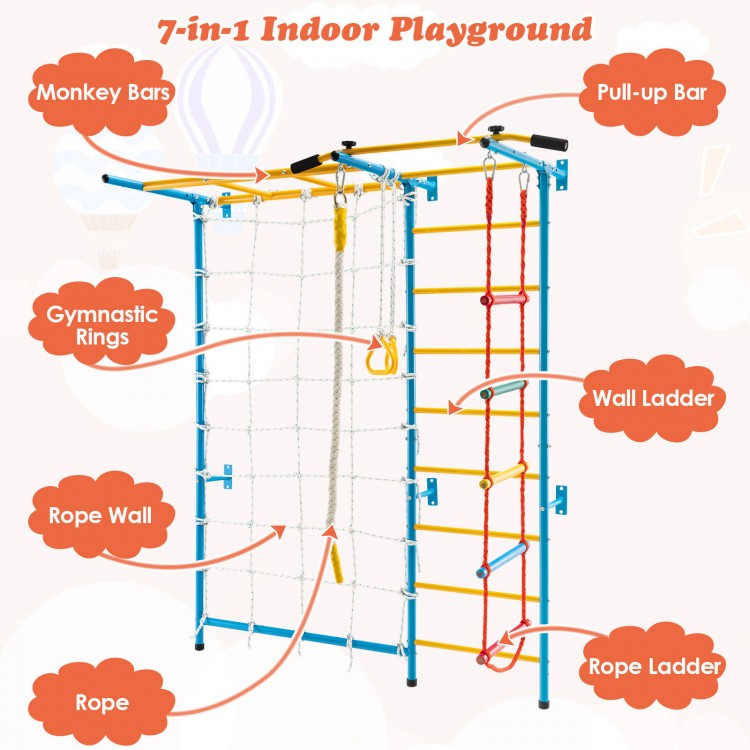 7 In 1 Kids Indoor Gym Playground Swedish Wall Ladder for Solid Wall